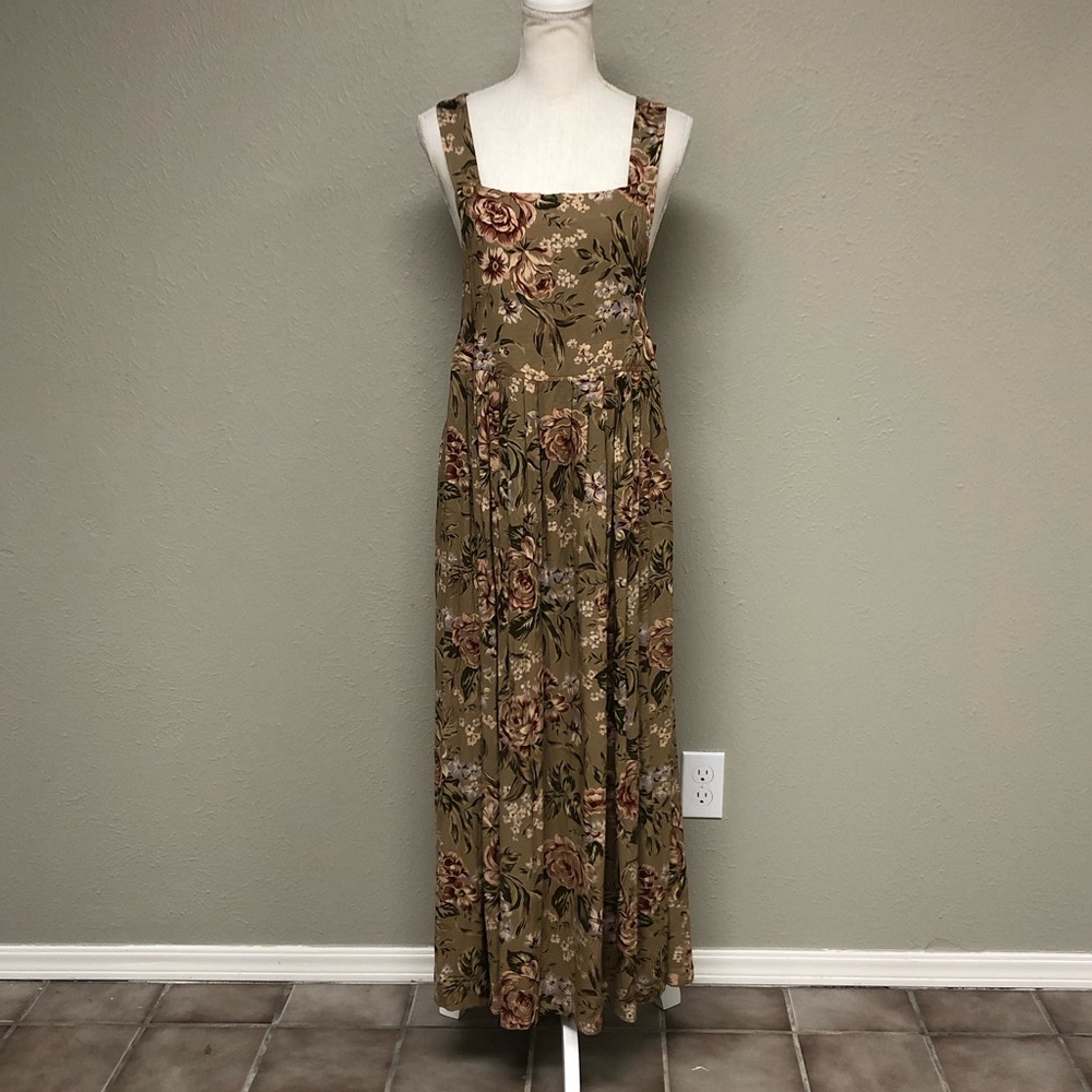 EUC Vintage Moda Int’l rayon 90’s grandmacore floral jumper style maxi dress 8